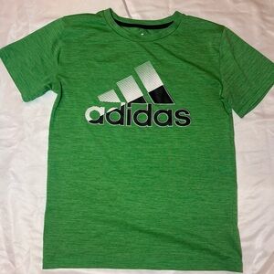 Adidas Unisex Kids Medium Green Heather Short-Sleeve Logo Athletic Tee